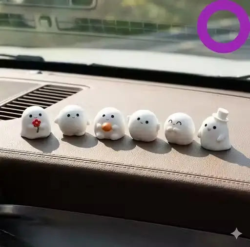 Ghost Mini Car Dashboard Showpiece Set (6 Pcs) – White