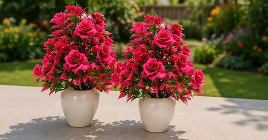 Artificial Rose Bonsai Plant in Pot – Decorative Faux Flower Plant for Home, Office & Table Décor (Set of 2)