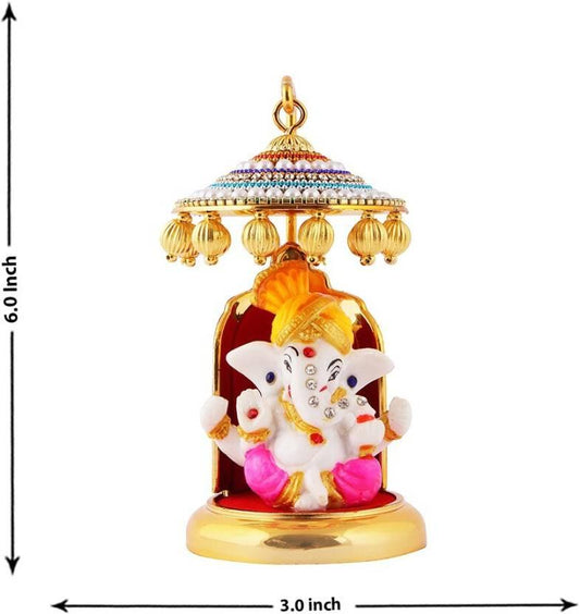 Ganesh Ji Idol Statue for Car Dashboard Showpiece - 6 cm (Polyresin, Multicolor)
