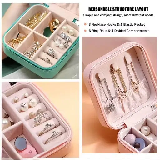 Square Travel Jewellery Case for Women – Leather Travel Earrings Organizer, Multicolor.