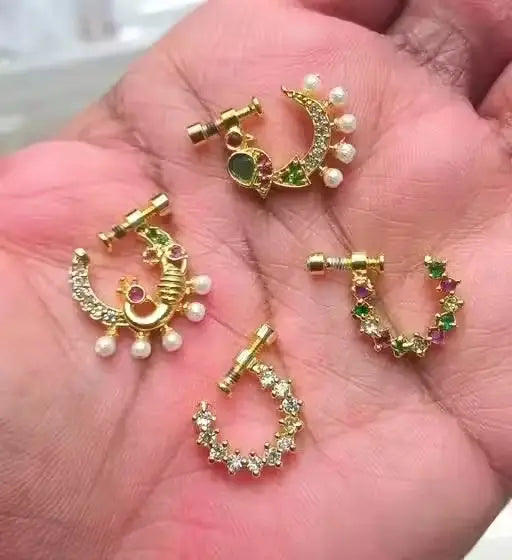 Traditional Combo of Nose Pin Nose Ring Nathuni (Pack of 4)