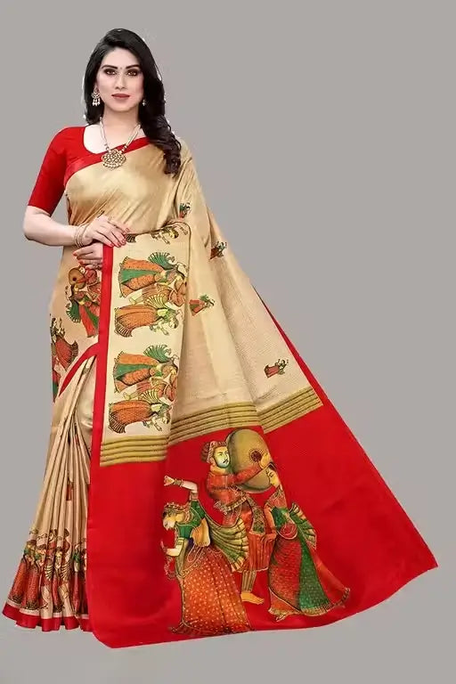 Women's Designer Art Silk Printed Saree with Separate Blouse Piece – Free Size, Elegant Party & Wedding Wear