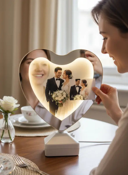 2 in 1 GlowHeart Magic LED Mirror – Heart Shaped Photo Frame