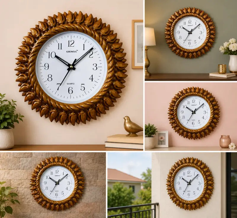 Premium Yellow Shankh Design Analog Wall Clock – Silent Non-Ticking Decorative Plastic Clock for Home & Office (10 Inch)