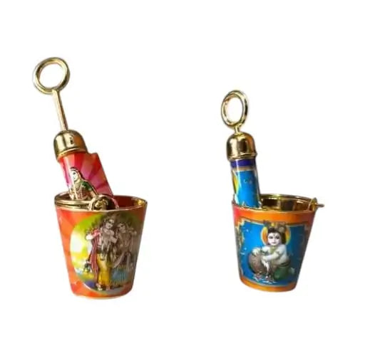Laddu Gopal Ji Holi Pichkari Combo Pack of 2 with Mini Metal Bucket Kumkum Holder