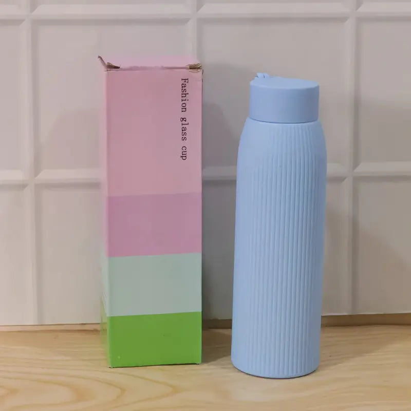 Ribbed Glass Water Bottle | Leakproof Reusable Drinking Bottle for Office, Gym & Travel (500ml)