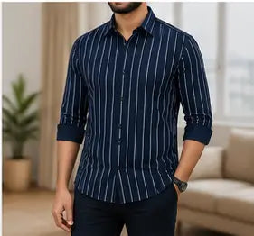 Men's Striped Cotton Casual Shirt – Full Sleeve Regular Fit Stylish Shirt for Office, Casual & Party Wear
