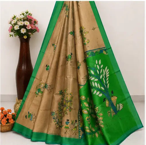 Silk Saree with Blouse, Khadi Silk Designer Printed Saree for Women,, 1 Pc