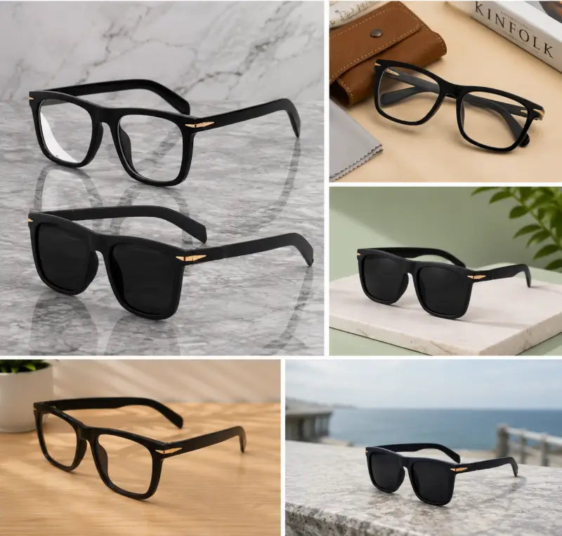 Pack of 2 Unisex Square Sunglasses – Black Stylish Fashion Goggles for Men, Women, Boys & Girls