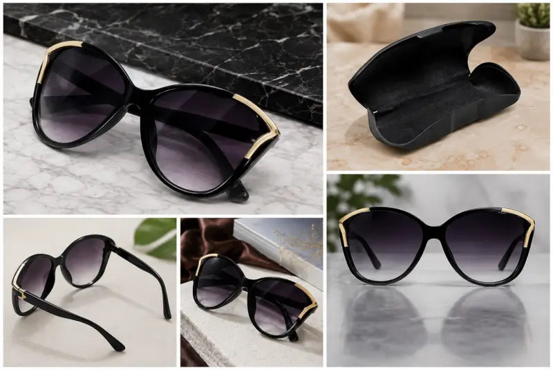 Women’s Retro Cat Eye Sunglasses – Black UV Protected Fashion Shades | Stylish Lightweight Eyewear for Daily & Party Wear