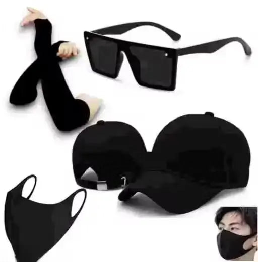 4-in-1 Summer Protection Combo | Adjustable Baseball Cap, UV Protection Sunglasses, Arm Sleeves & Cotton Face Mask for Men & Women