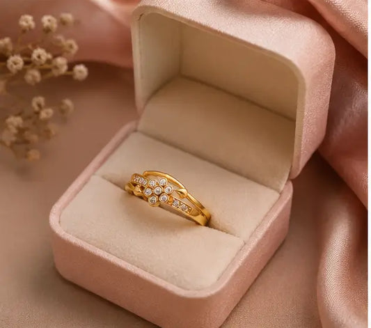 Combo of 2 Gold Plated Adjustable American Diamond Rings for Women & Girls | Free Size Finger Ring Set