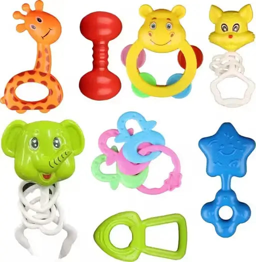 8 Piece Colorful Baby Rattle & Teether Toy Set | BPA-Free Musical Sensory Toys for Newborns, Infants & Toddlers