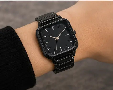 Women’s Square Black Dial Watch – Stainless Steel Strap Quartz Analog Wristwatch | Stylish Rose Fashion Watch