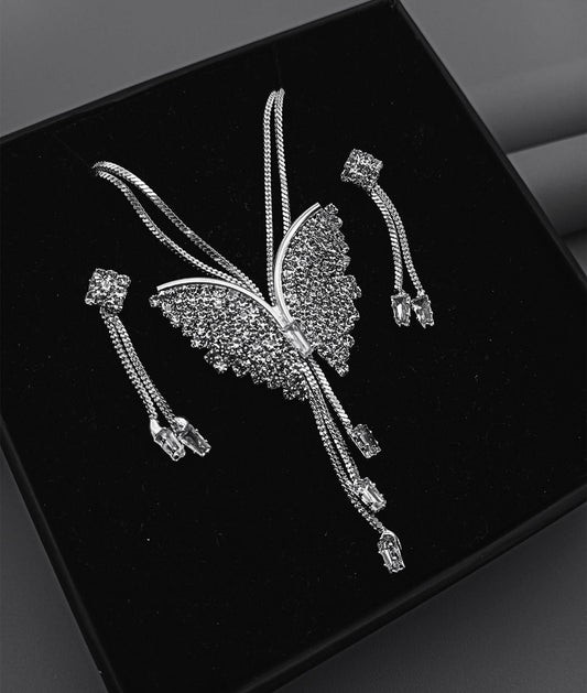 💖 Butterfly Pendant Necklace with Earrings – Elegant Silver Party Wear Jewelry 💖
