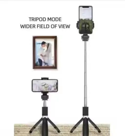 3-in-1 Wireless Bluetooth Selfie Stick XT-02 | Remote Shutter, 360° Rotate, Extendable, Foldable Mini Tripod & Monopod for Smartphones, Black.