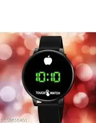 Top Trendy Touch Screen Digital Watch | Green LED, Black Round Dial, Rubber Strap, Unisex Casual Watch.
