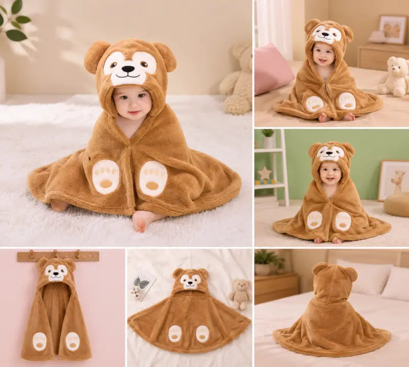 Hooded Baby Bath Towel – Soft Cotton Blend Animal Embroidered Baby Wrap for Boys & Girls