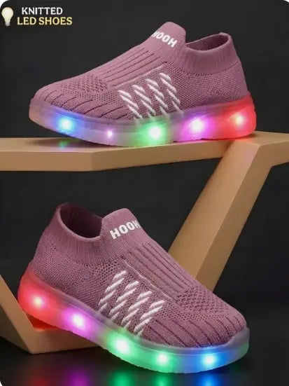 Kids LED Slip-On Navy Blue Sneakers Light-Up Casual Footwear Velcro Closure
