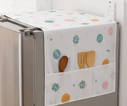 Fridge Top Cover with 6 Utility Pockets – Waterproof Printed Refrigerator Cover 130 × 54 cm with Handle Cover