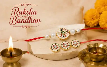 Bhaiya Rakhi Set – Pack of 2 Premium Peacock Rakhi with Roli Chawal | Traditional Raksha Bandhan Rakhi for Brother