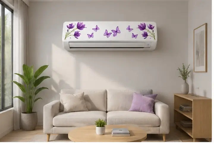 Floral Butterfly AC Sticker | Self-Adhesive Vinyl Air Conditioner Decorative Wall Decal (30 × 76 cm)