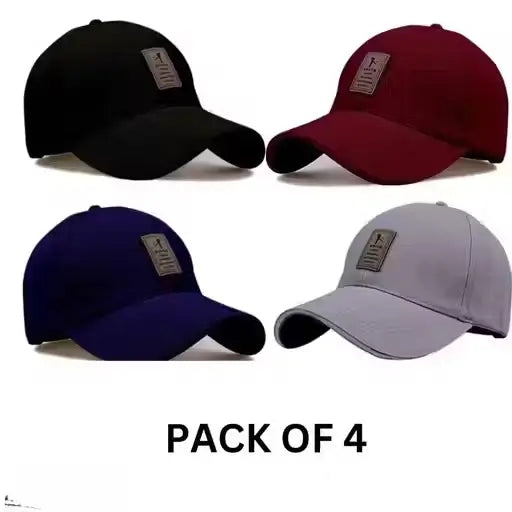 Trendy Men Multi-Color Cotton Baseball Cap – Pack of 4