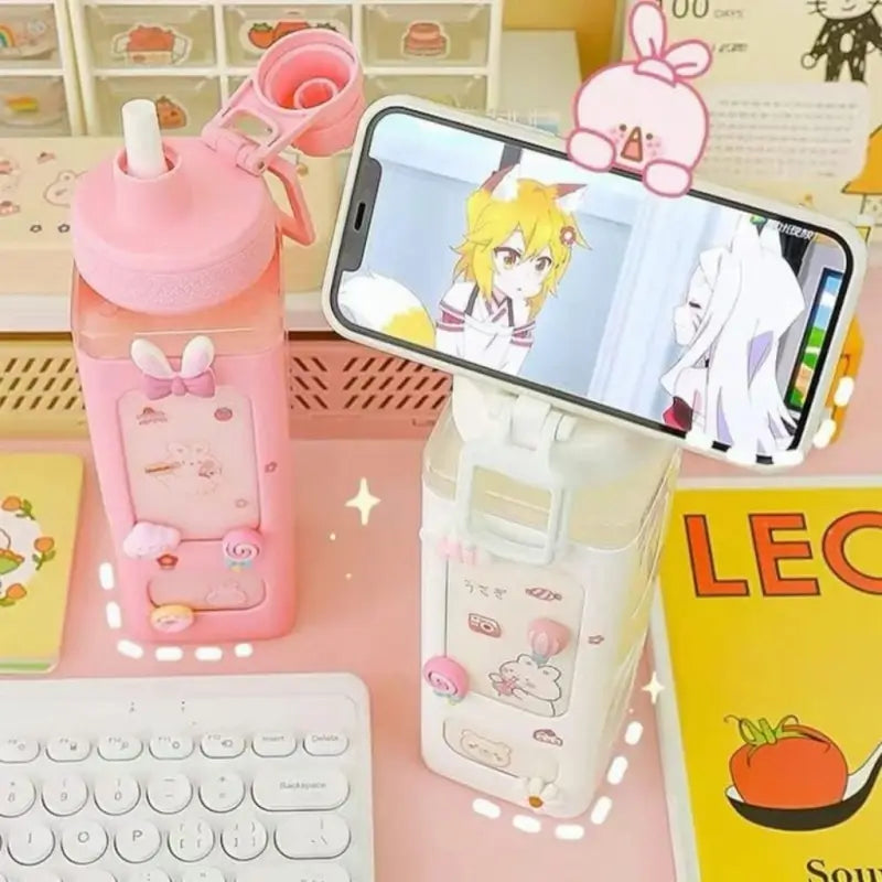 700ml Kawaii Water Bottle with Straw – Cute Plastic Bottle