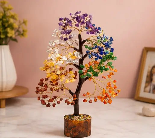 7 Chakra Crystal Tree for Positive Energy – Natural Gemstone Money Tree for Reiki Healing, Feng Shui, Vastu & Home Décor