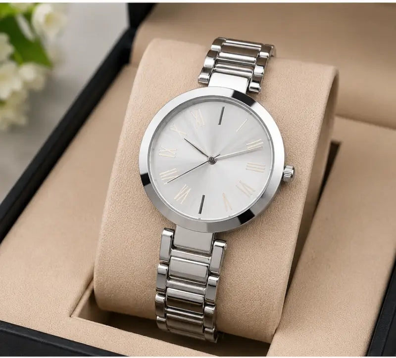 Women’s Designer Metal Analog Watch – Round Brown Dial Quartz Wristwatch | Stylish Fashion Watch with Additional Strap