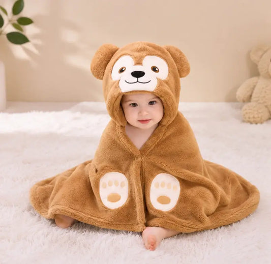 Hooded Baby Bath Towel – Soft Cotton Blend Animal Embroidered Baby Wrap for Boys & Girls