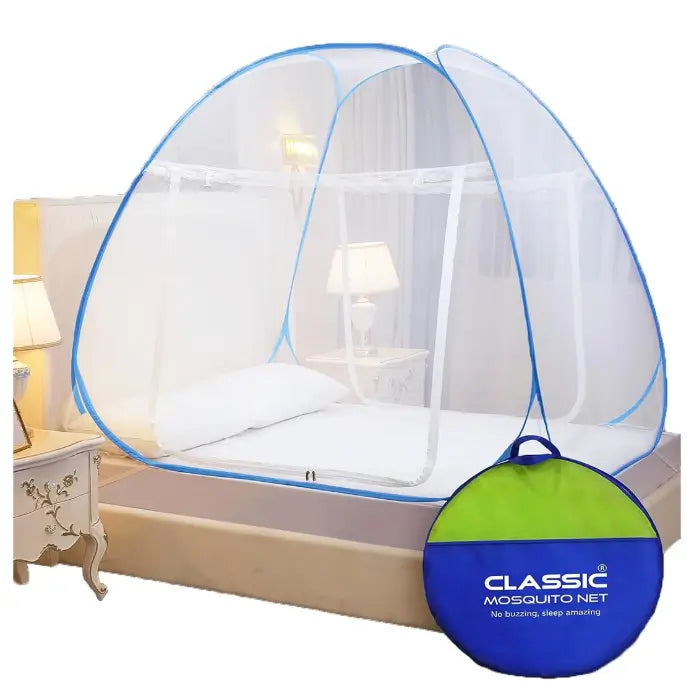 Foldable King Size Mosquito Net for Double Bed with Zipper Doors Strong Polyester Mesh Tent Style Machardani