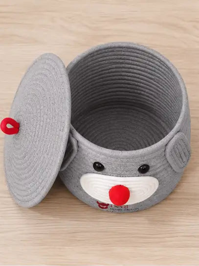 Cute Dog Shape Cotton Rope Storage Basket with Lid | Multipurpose Toy, Clothes & Nursery Organizer