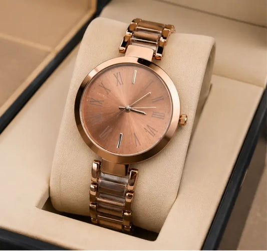 Women’s Designer Metal Analog Watch – Round Brown Dial Quartz Wristwatch | Stylish Fashion Watch with Additional Strap