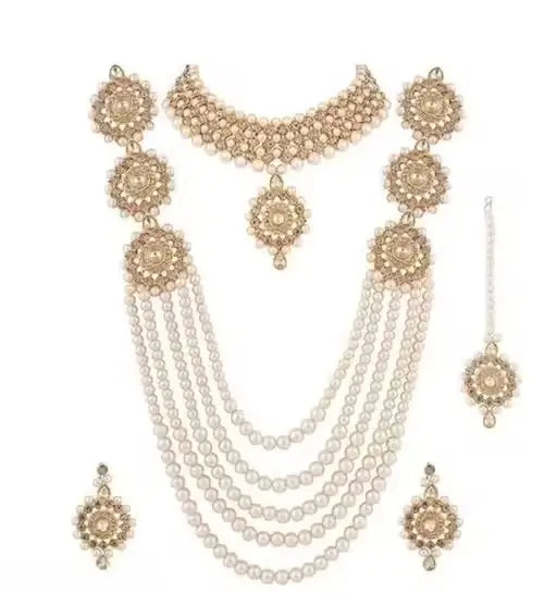 Jewellery Set | Gold-Plated Alloy Bridal Set with American Diamonds, Adjustable Full Set for Women