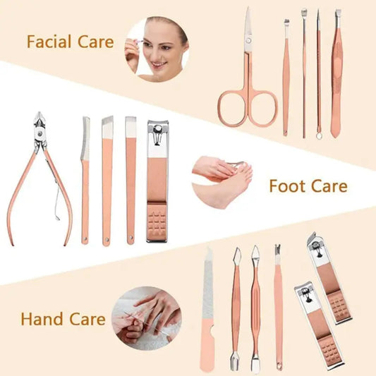 Professional 16 in 1 Stainless Steel Manicure Pedicure Kit Nail Clipper Grooming Set with Travel Case for Men Women (Multicolor)
