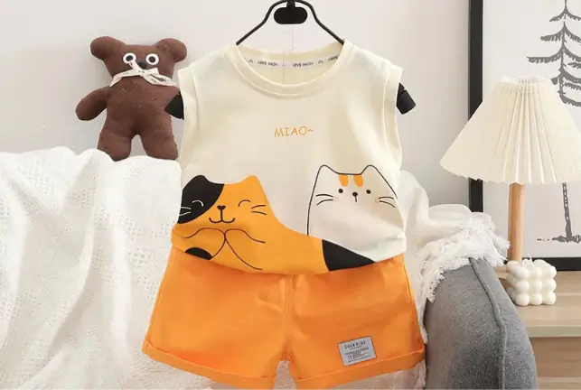 Kids Cotton Summer Clothing Set – Sleeveless T-Shirt & Shorts Combo