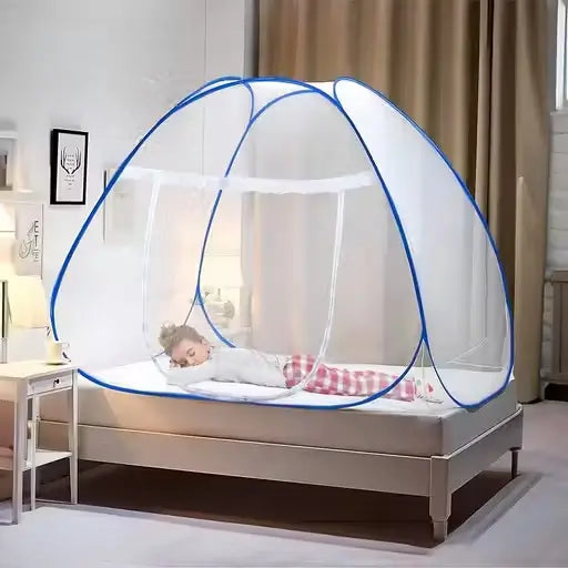 Foldable King Size Mosquito Net for Double Bed with Zipper Doors Strong Polyester Mesh Tent Style Machardani