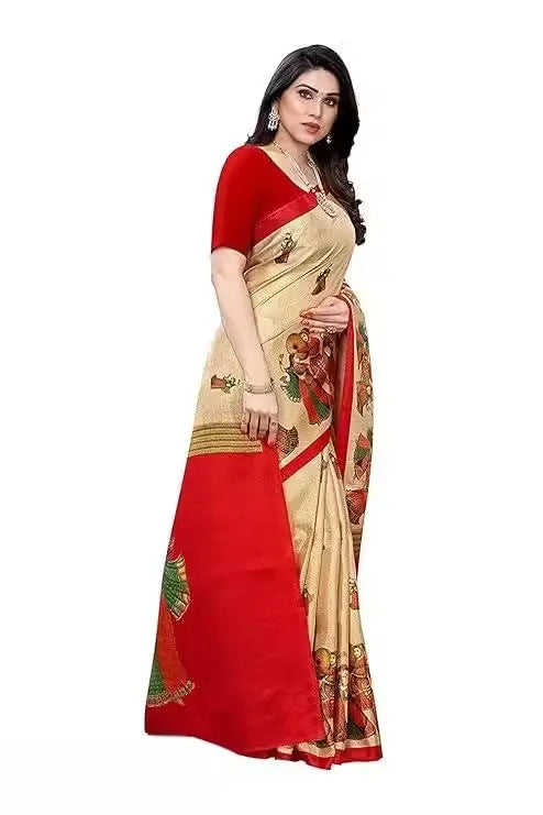 Women's Designer Art Silk Printed Saree with Separate Blouse Piece – Free Size, Elegant Party & Wedding Wear