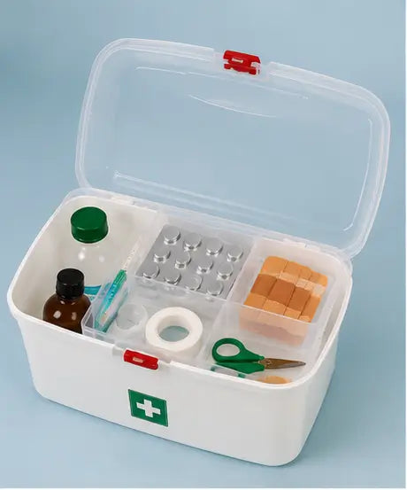 Multipurpose Medicine Storage Box with Handle | Plastic First Aid Kit Organizer with 2 Compartments (White)