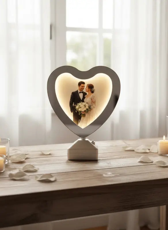 2 in 1 GlowHeart Magic LED Mirror – Heart Shaped Photo Frame