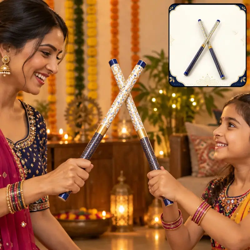 Decorative Wooden Dandiya Sticks with Printed Foil Wrap – 2 Pc