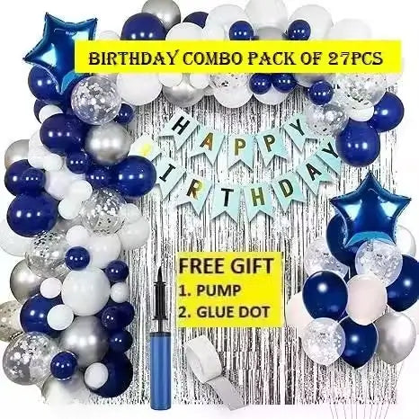Realistic Store Blue & Silver Happy Birthday Decoration Kit Combo Set