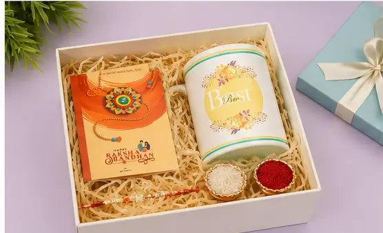 Rakhi Gift Combo with Coffee Mug – Premium Raksha Bandhan Gift Set for Brother, Bhaiya Bhabhi & Sister (4 Pieces)