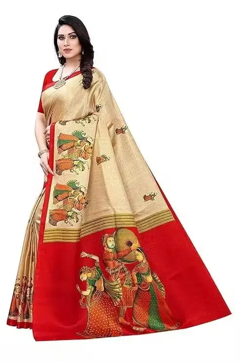 Women's Designer Art Silk Printed Saree with Separate Blouse Piece – Free Size, Elegant Party & Wedding Wear