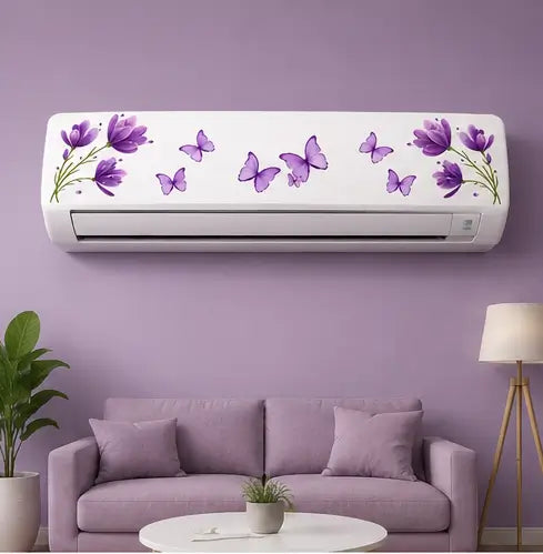 Floral Butterfly AC Sticker | Self-Adhesive Vinyl Air Conditioner Decorative Wall Decal (30 × 76 cm)