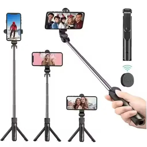 Bluetooth Expandable 3-in-1 Selfie Stick with Wireless Remote & Tripod Stand | Compatible with iPhone, iPad & Android.