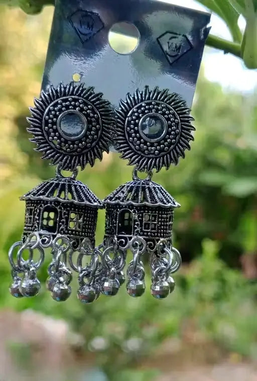Jewellery Silver Ear Rings – Oxidised Silver, Adjustable Ethnic Casual Earrings