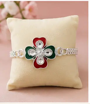 Effete Designer Rakhi Gift Combo – Set of 2 Bracelet Rakhi with Chocolates, Pooja Coin, Roli Chawal & Greeting Card for Brother