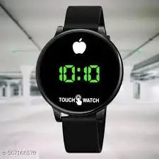 Top Trendy Touch Screen Digital Watch | Green LED, Black Round Dial, Rubber Strap, Unisex Casual Watch.